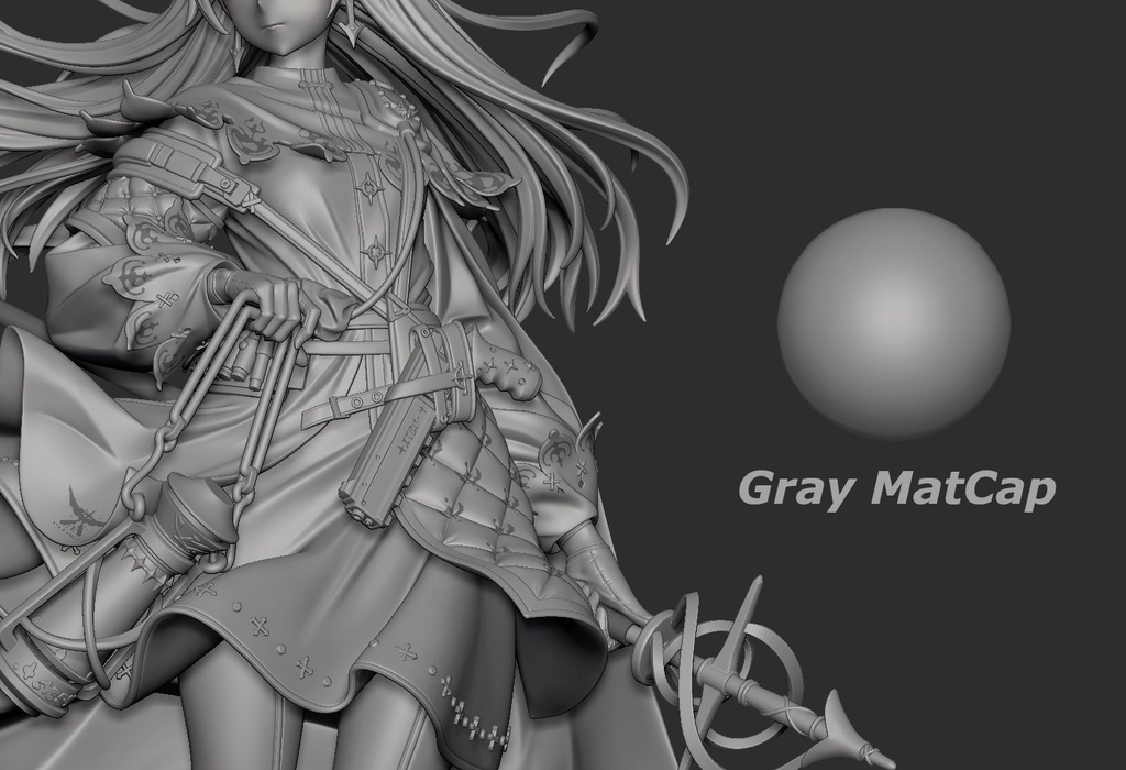 ZBrush　スカルプト用 グレーサフ風　マットキャップマテリアル　