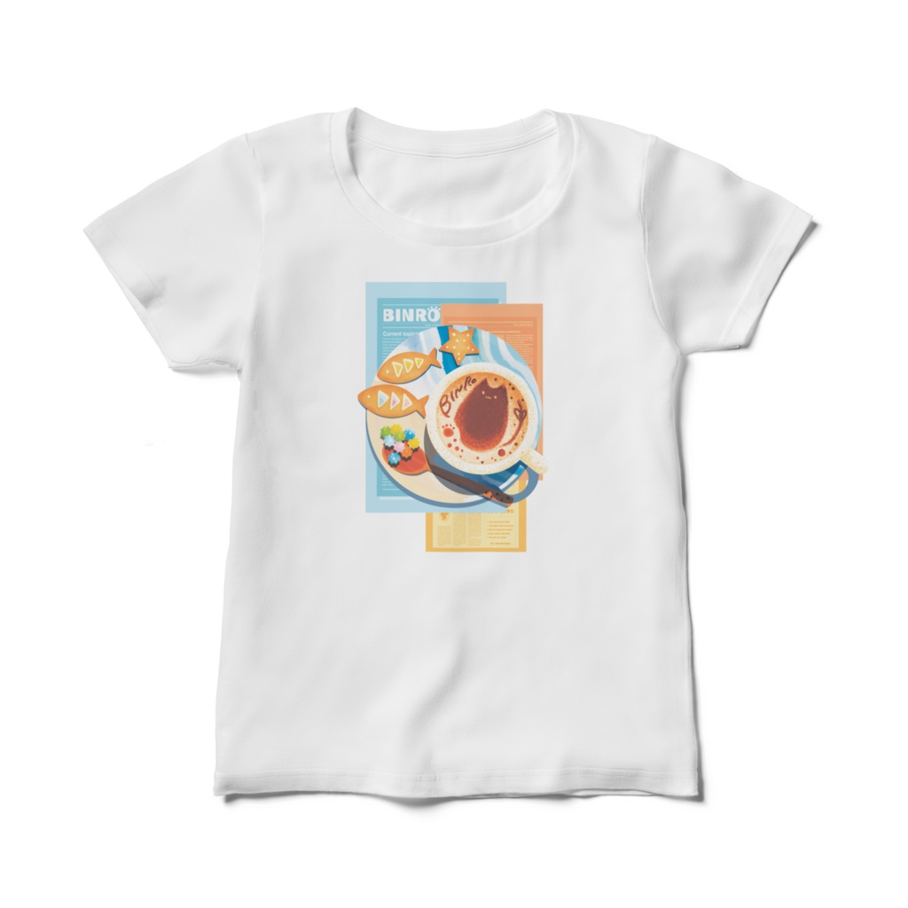 「ビンロウとカプチーノ」(リーフレット)レディースTシャツ 白 両面印刷版