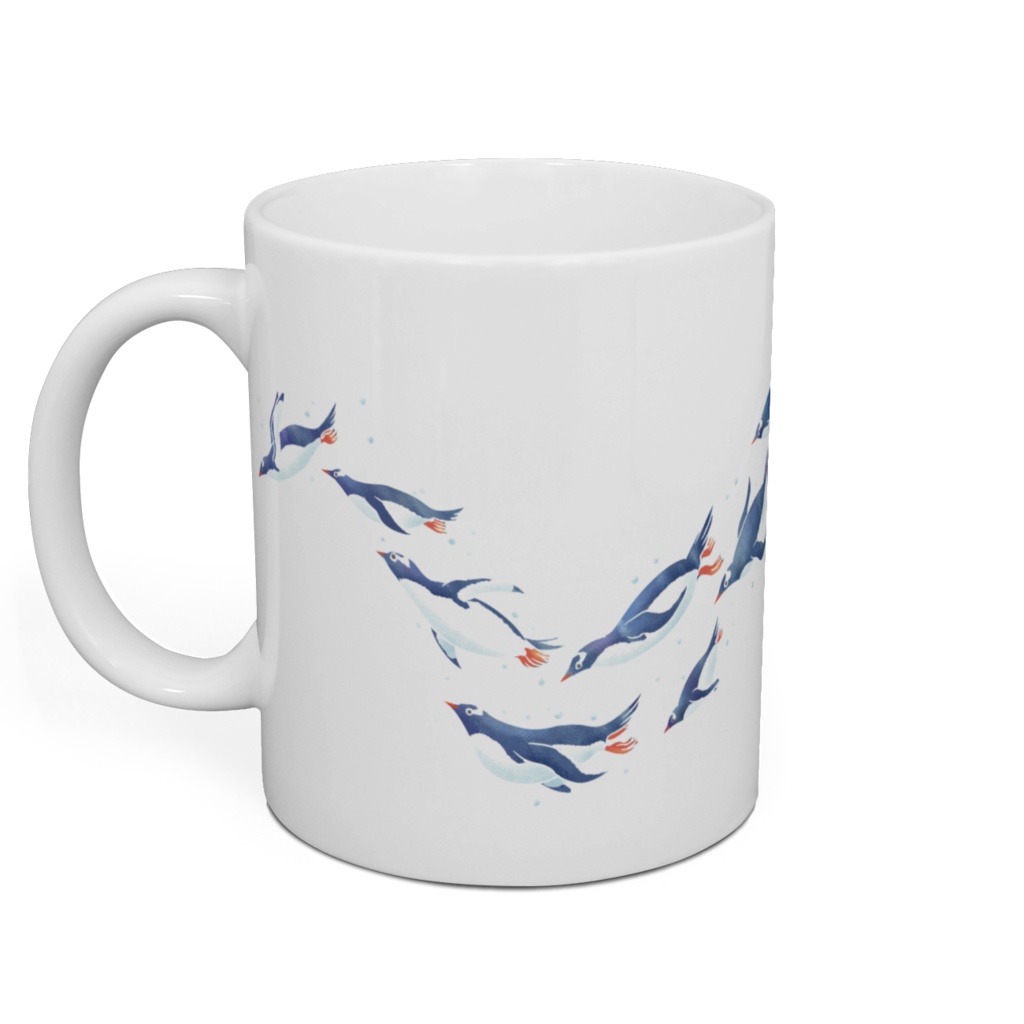 「マグカップを泳ぐペンギン」(青)