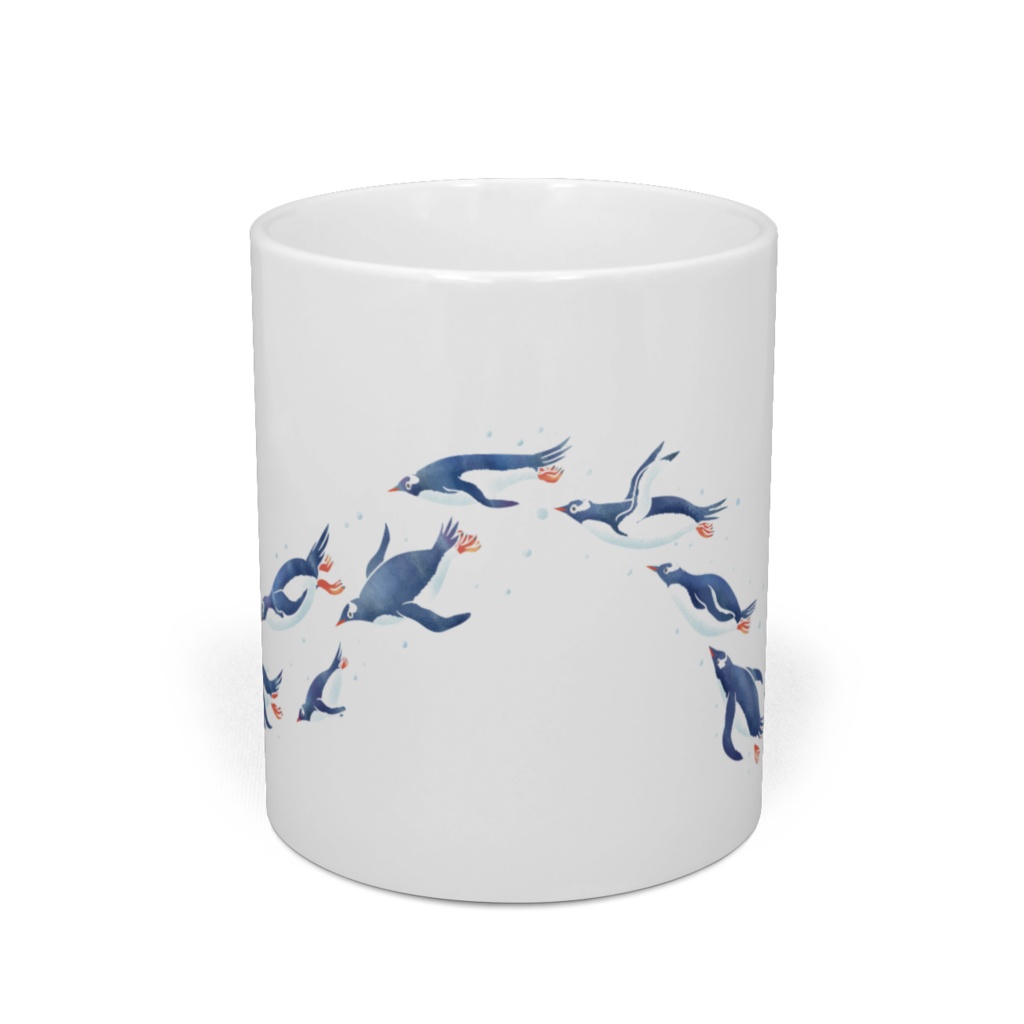 「マグカップを泳ぐペンギン」(青)