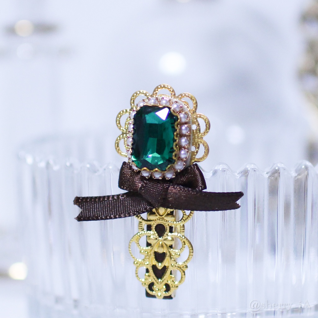 ロココリボン -ブラウン- ミニクリップ　【ロリィタ/ロリータ　量産型　ビジュー　リボン　パール　キークリップ　アンティーク