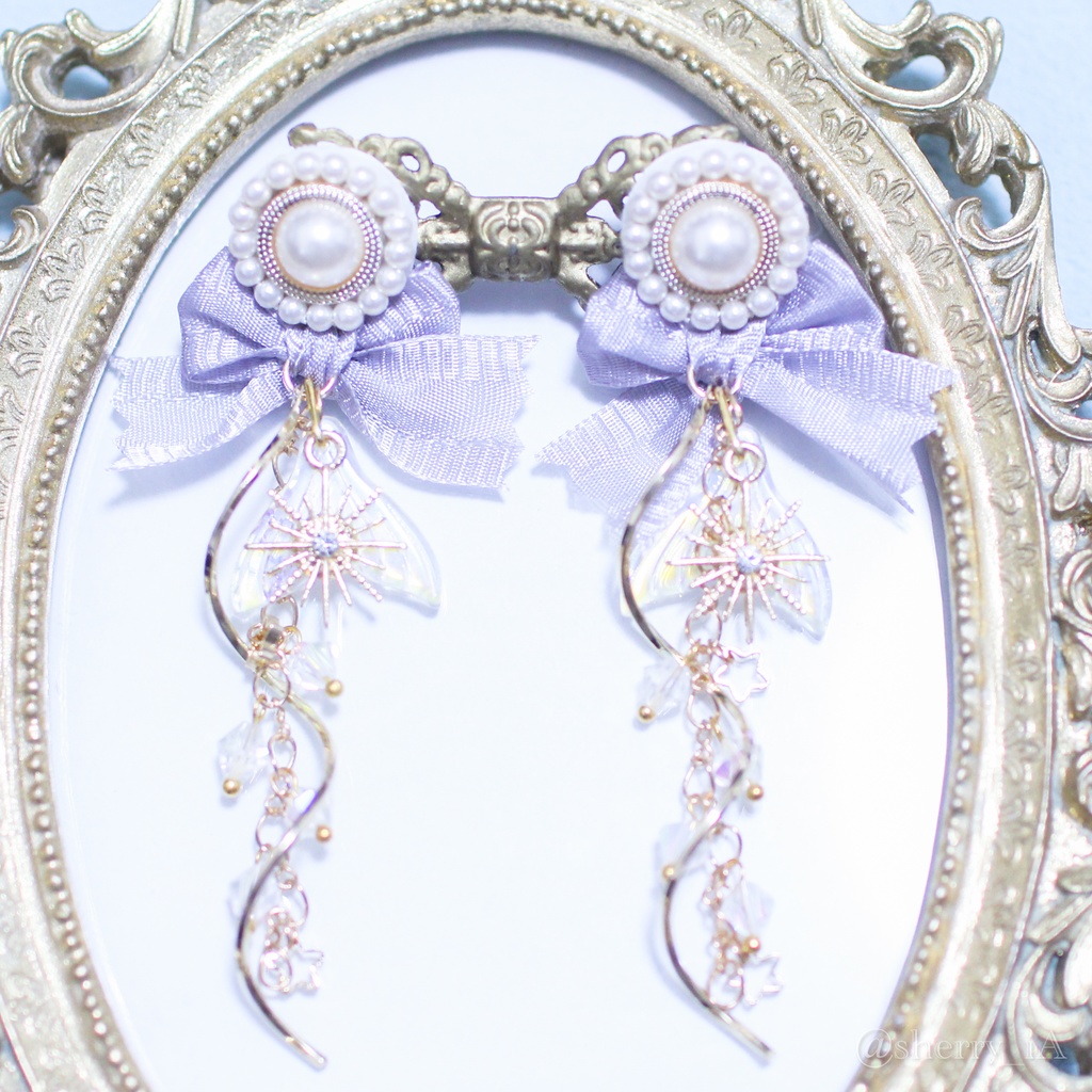 星の煌めきと願いをかける人魚姫【ロリィタ/ロリータ　マーメイド　人魚姫　オーロラ　サックスブルー　リボン　パール　ピアス／イヤリング】