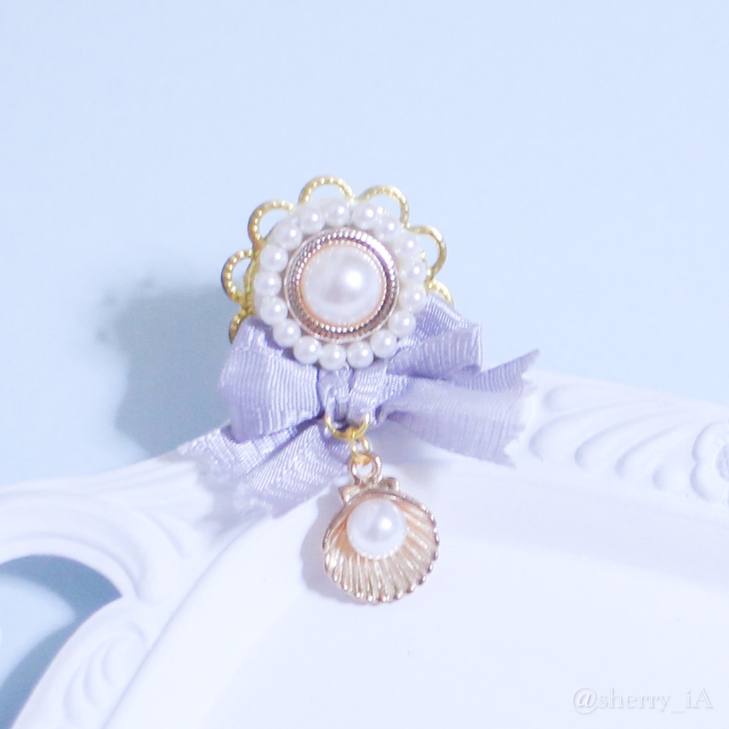 ロマンチックマーメイドと純白のパールリング【ロリィタ/ロリータ　マーメイド　人魚姫　　サックスブルー　リボン　パール　指輪　リング】