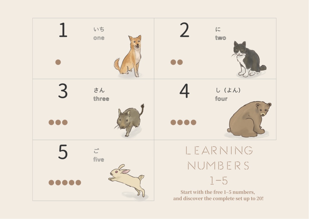 【無料おためし版】1〜5 数字ポスター｜日本語＋英語表記（A4）