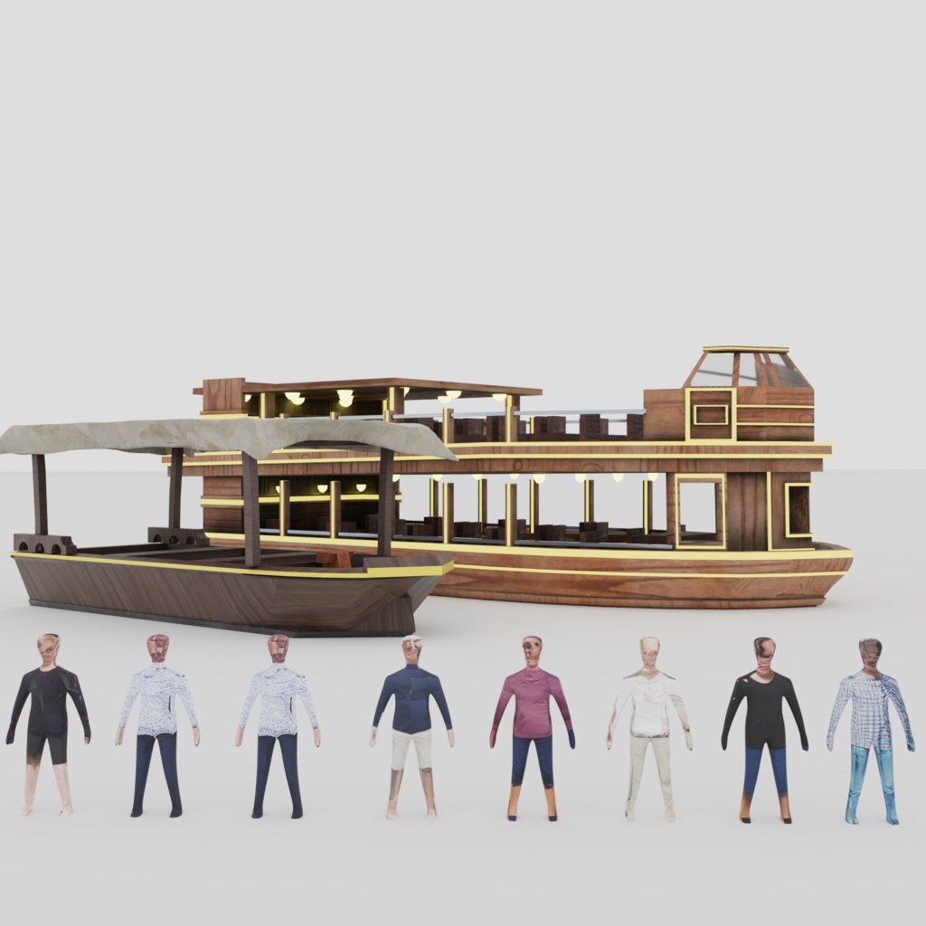 【3Dモデル】船(大、小)ローポリ人間セット