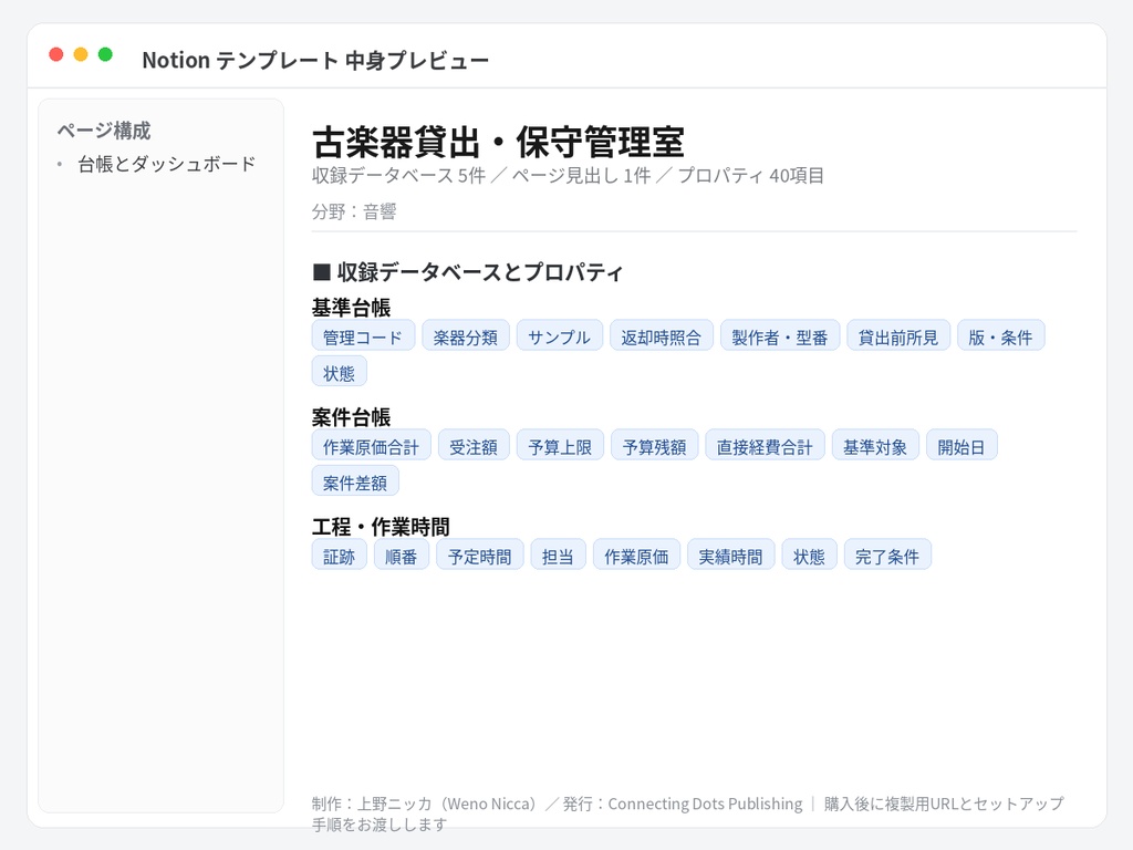 古楽器貸出・保守管理室|Notionテンプレート
