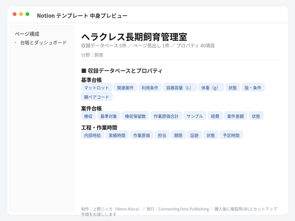 ヘラクレス長期飼育管理室|Notionテンプレート