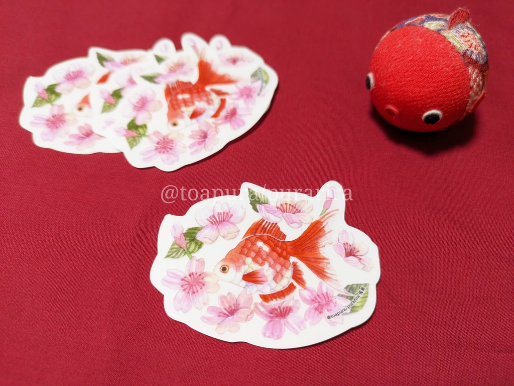 金魚と桜クリアステッカー
