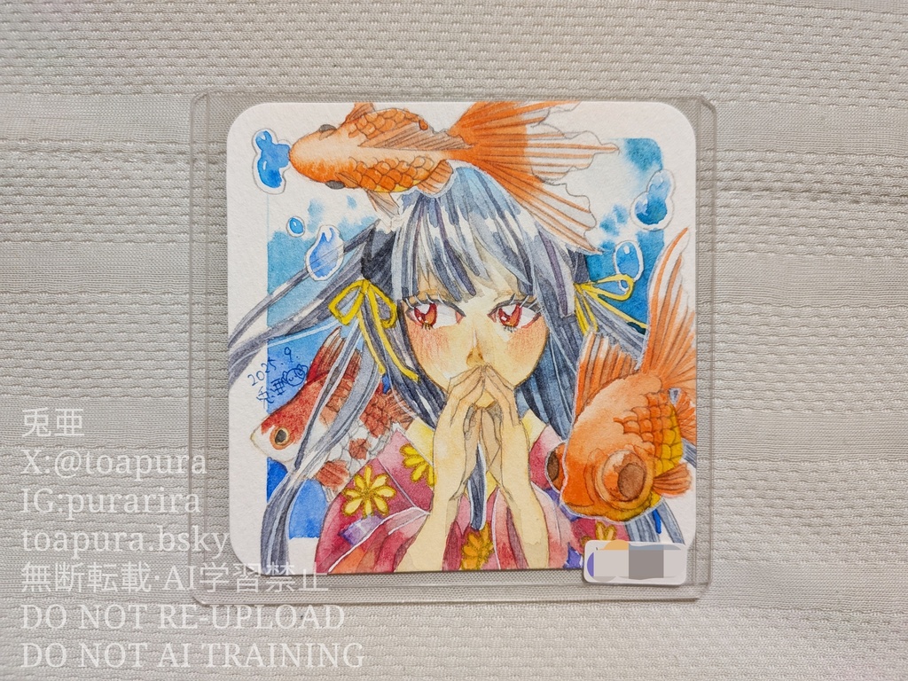 原画「てのひらペーパー金魚と少女」