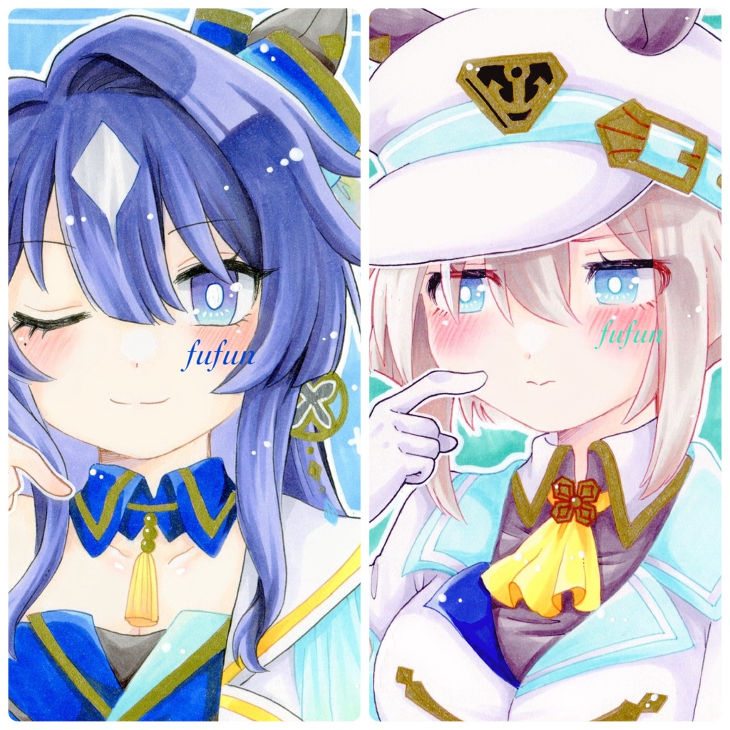 手描きイラスト　ウマ娘　ヴィルシーナ　シュヴァルグラン　ポストカード