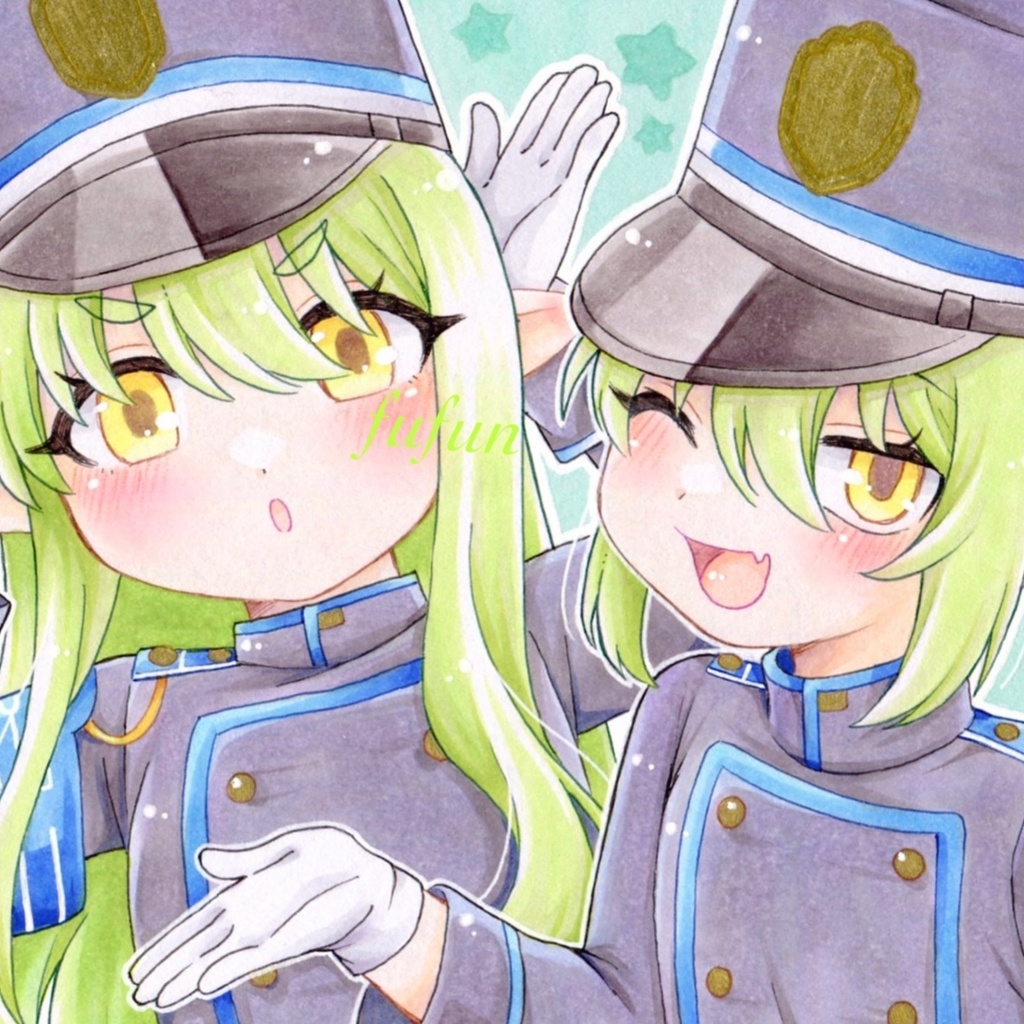 手描きイラスト ブルーアーカイブ 橘ヒカリ 橘ノゾミ