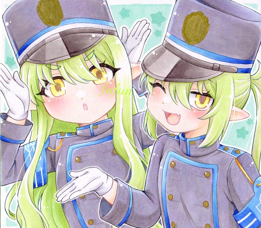 手描きイラスト ブルーアーカイブ 橘ヒカリ 橘ノゾミ