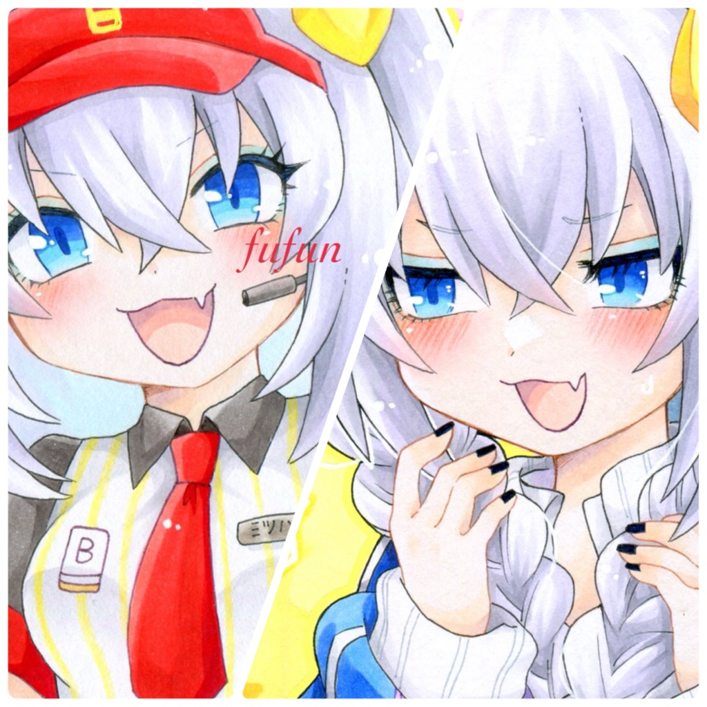 手描きイラスト 麻雀ファイトガール アンコク・ミツバ 色紙