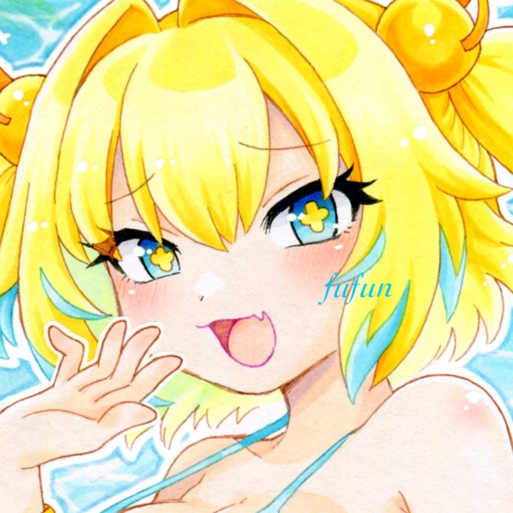 手描きイラスト　ボンバーガール　パイン　水着　色紙