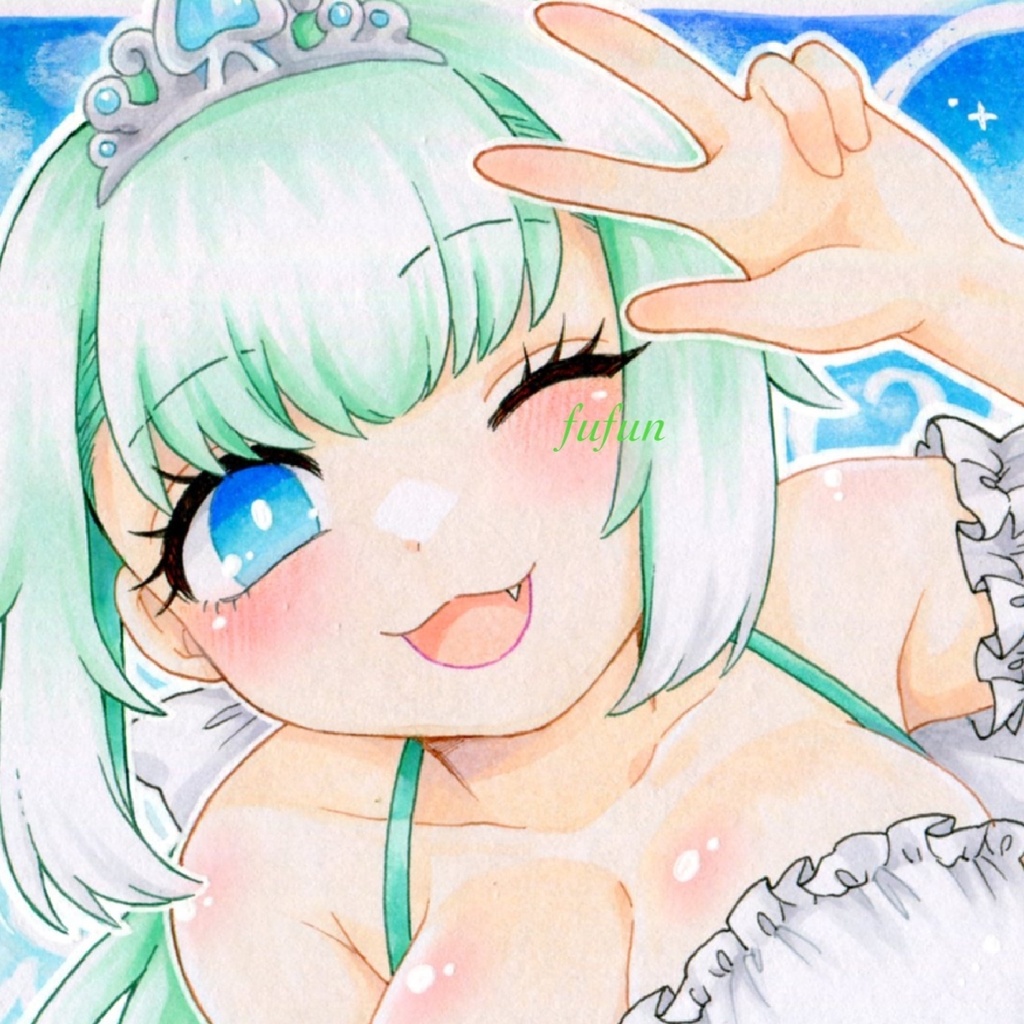 手描きイラスト　ボンバーガール　メロン　水着
