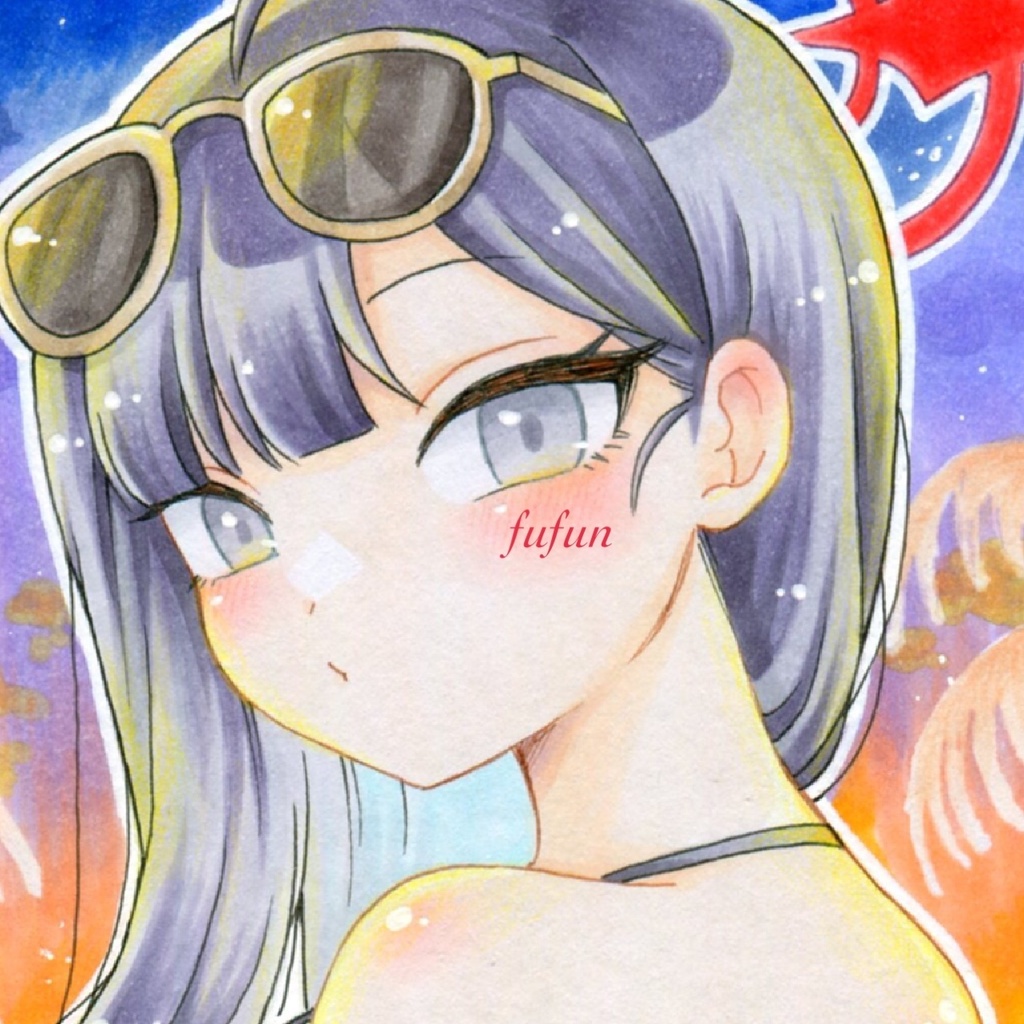 手描きイラスト ブルーアーカイブ 仲正イチカ 水着 色紙