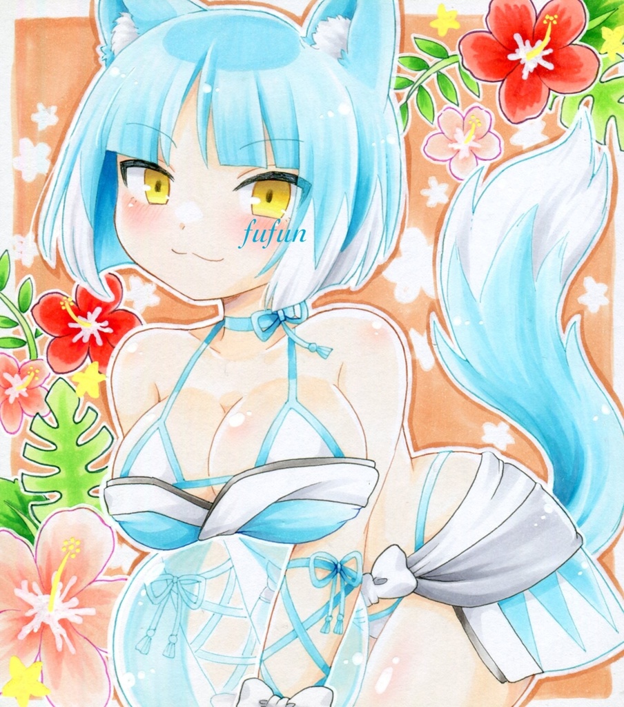 手描きイラスト ボンバーガール アサギ 水着