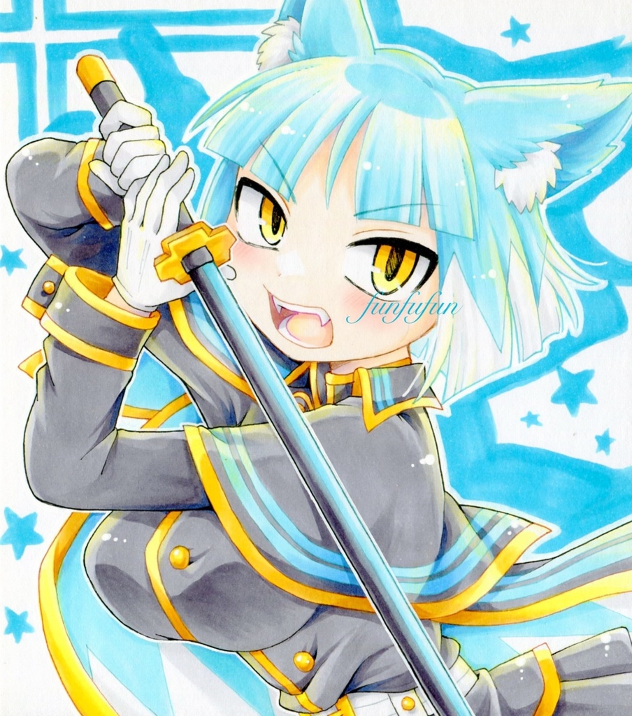 手描きイラスト ボンバーガール アサギ