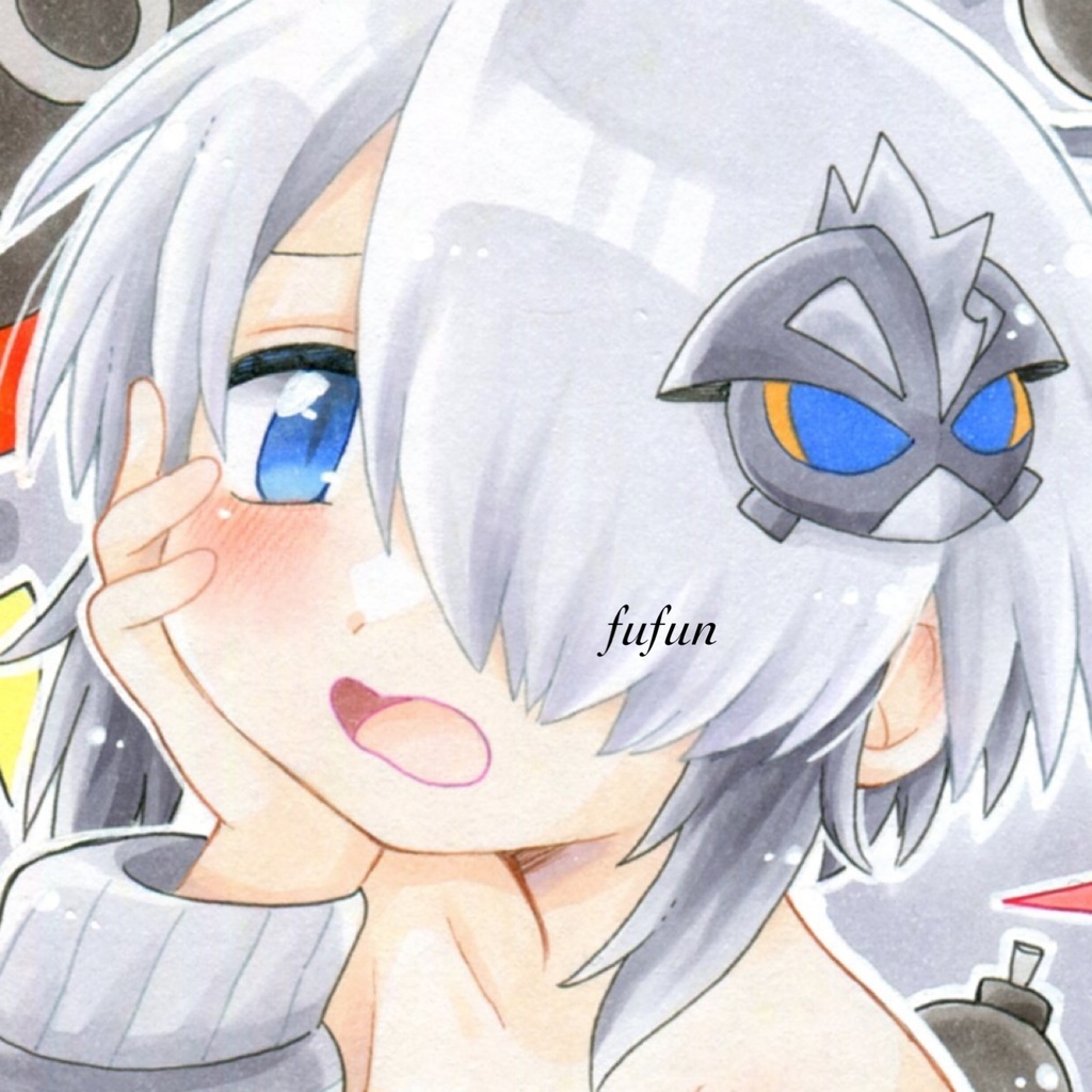 手描きイラスト　ボンバーガール　グレイ
