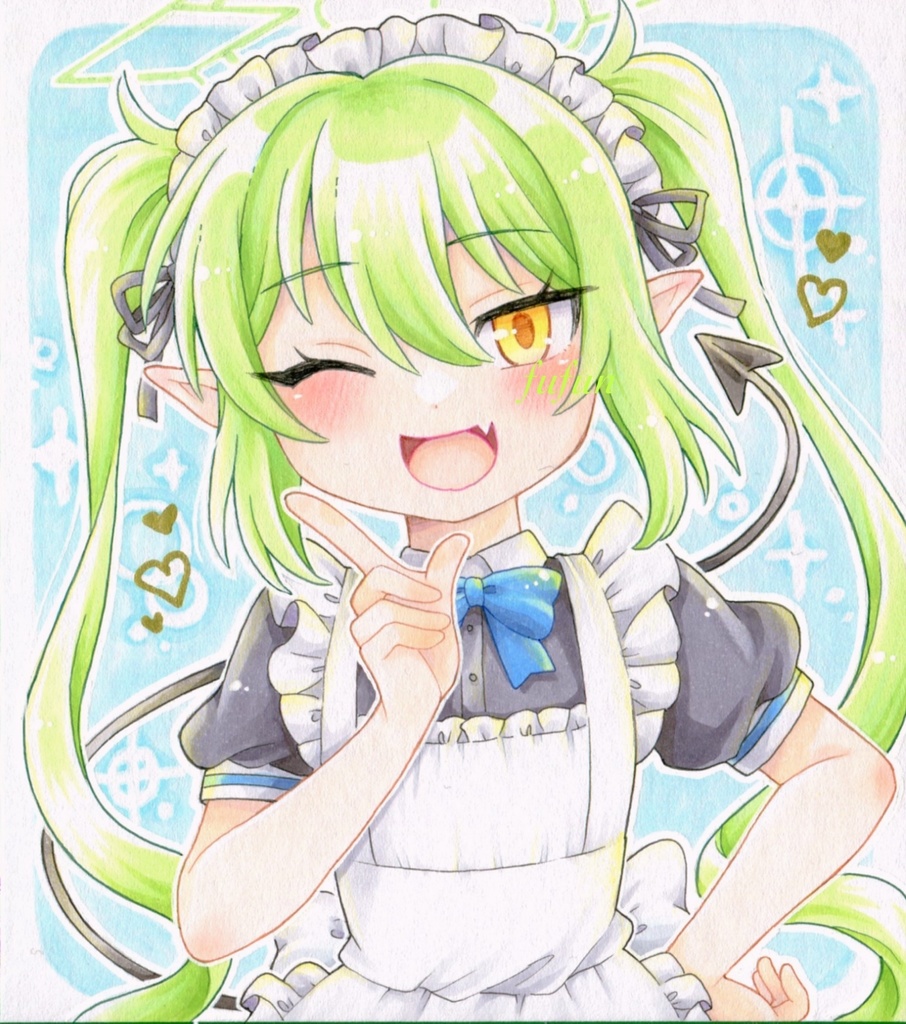 手描きイラスト ブルーアーカイブ 橘ヒカリ 橘ノゾミ メイド