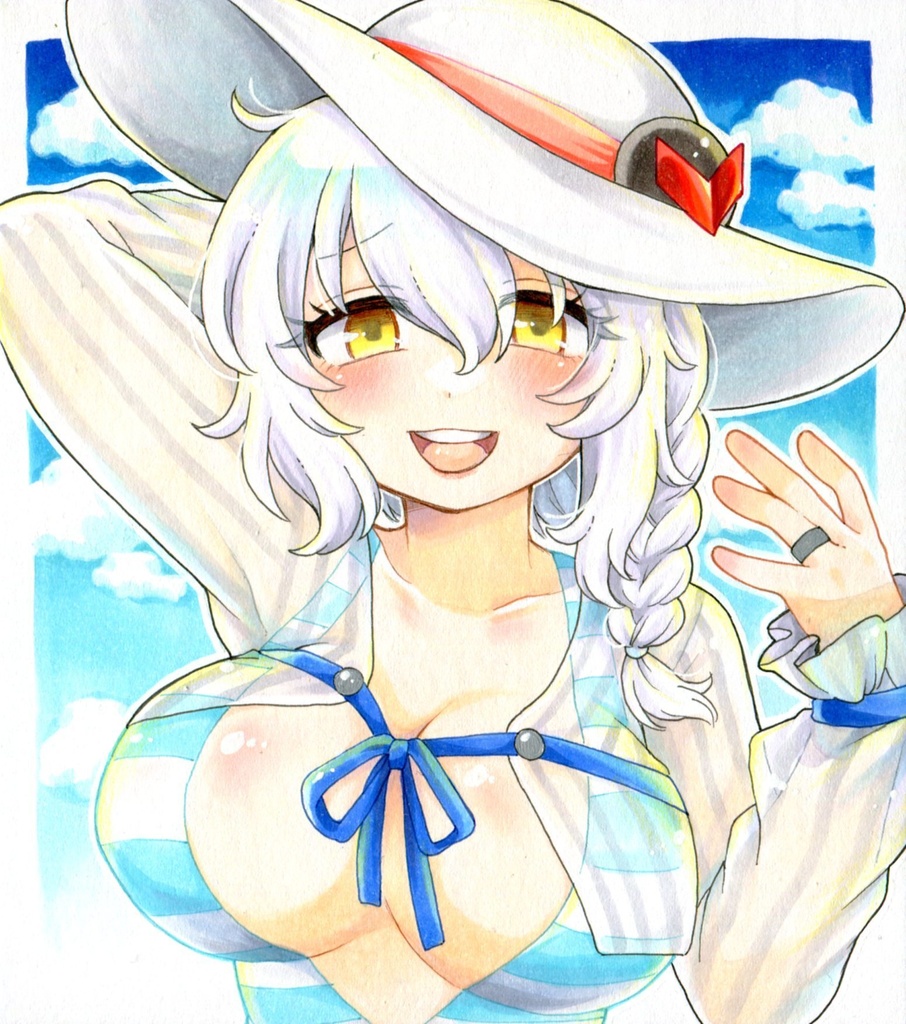 手描きイラスト ボンバーガール シロヱ 水着 色紙