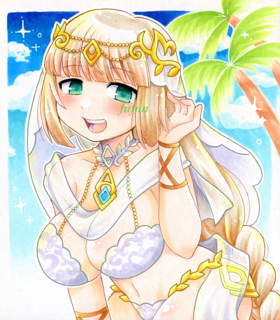 手描きイラスト ボンバーガール セピア 水着 色紙