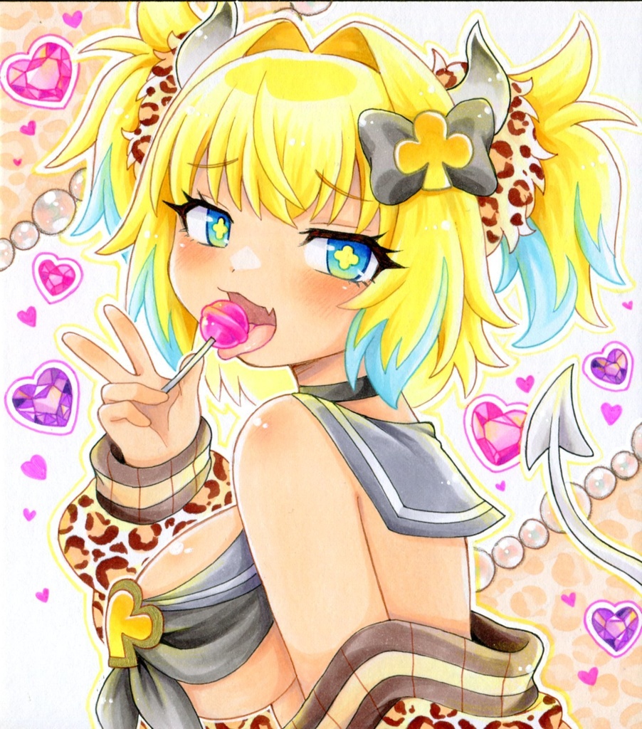 手描きイラスト ボンバーガール パイン 褐色ギャル