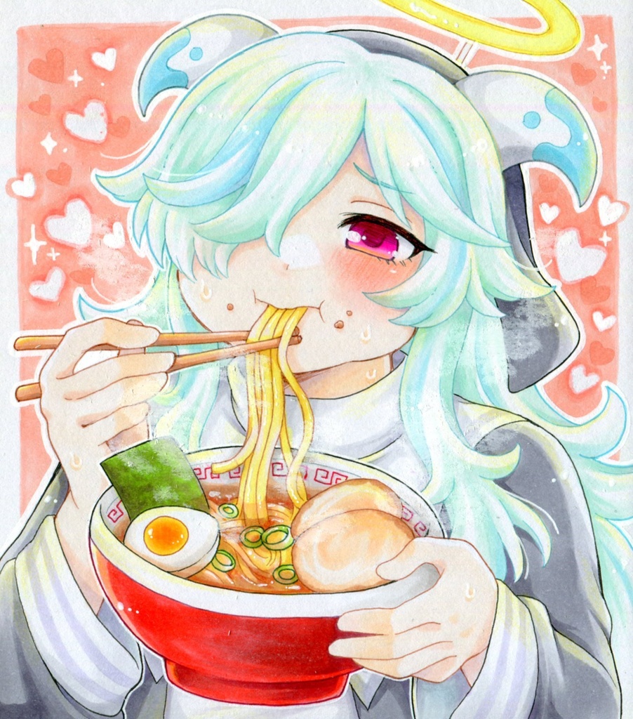 手描きイラスト 麻雀ファイトガール ダブリエル ラーメン