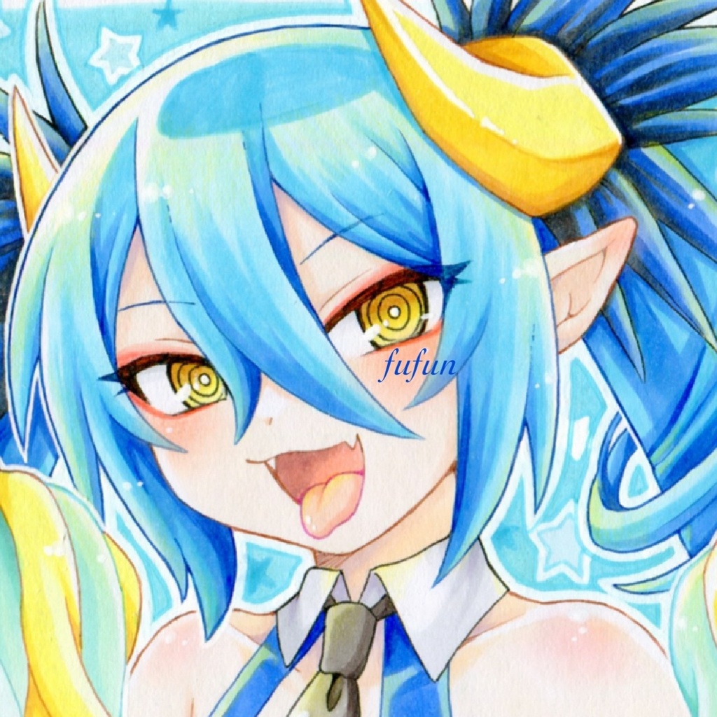 手描きイラスト　ボンバーガール　アクア　チアガール