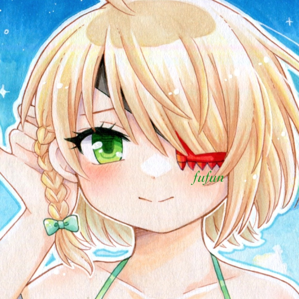 手描きイラスト　戦国乙女　山本カンスケ　水着　色紙