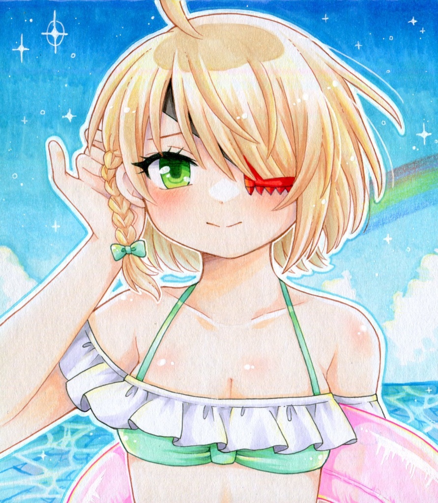 手描きイラスト 戦国乙女 山本カンスケ 水着 色紙
