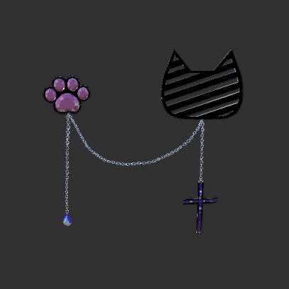 VRChat想定 アッシュちゃん向けアクセ 猫と肉球のヘアピン