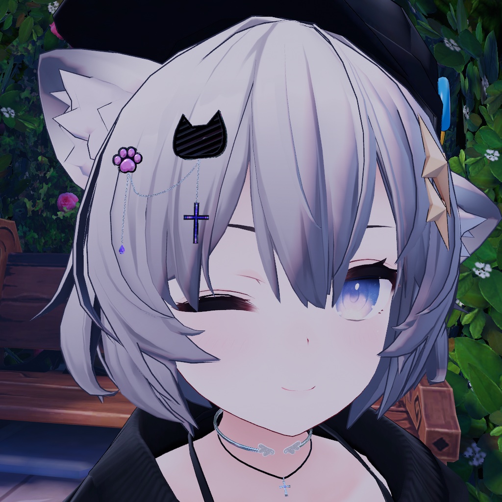 VRChat想定 アッシュちゃん向けアクセ 猫と肉球のヘアピン