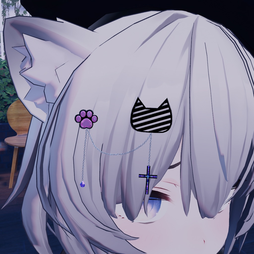 VRChat想定 アッシュちゃん向けアクセ 猫と肉球のヘアピン