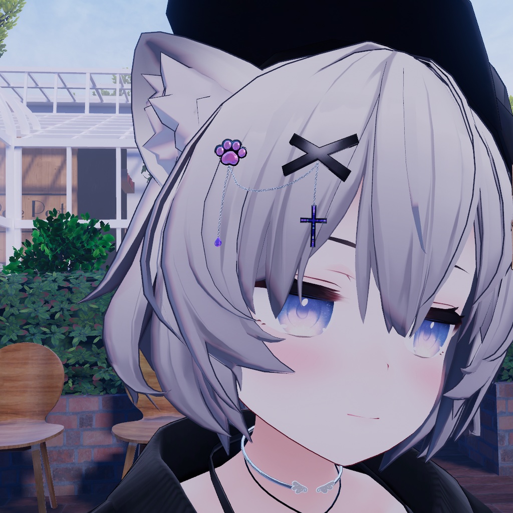 VRChat想定 アッシュちゃん向けアクセ 猫と肉球のヘアピン