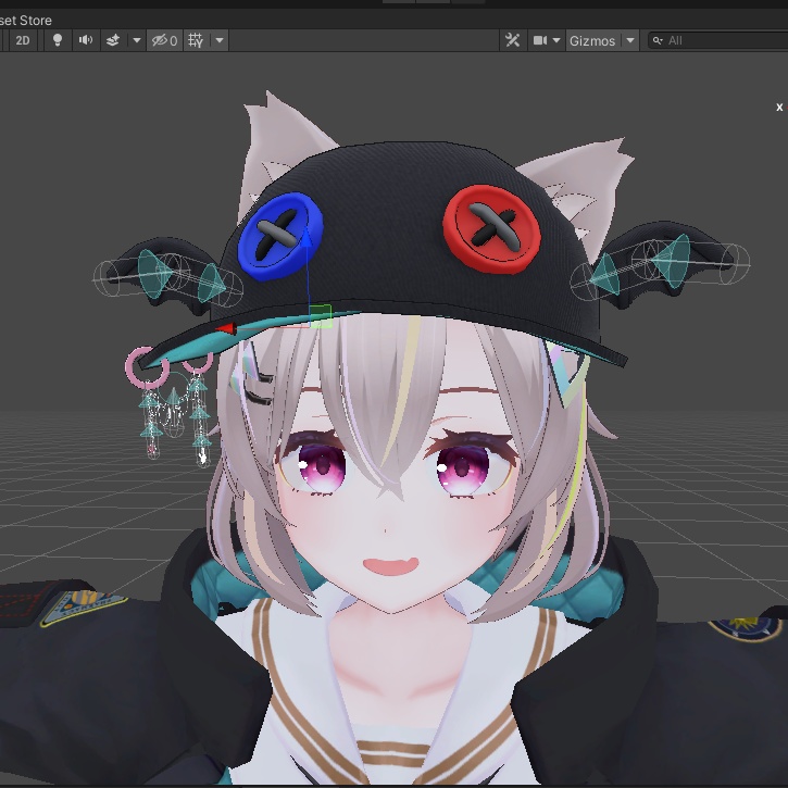 こうもりの帽子 ハートとウサギのチェーン付き【VRChat想定】