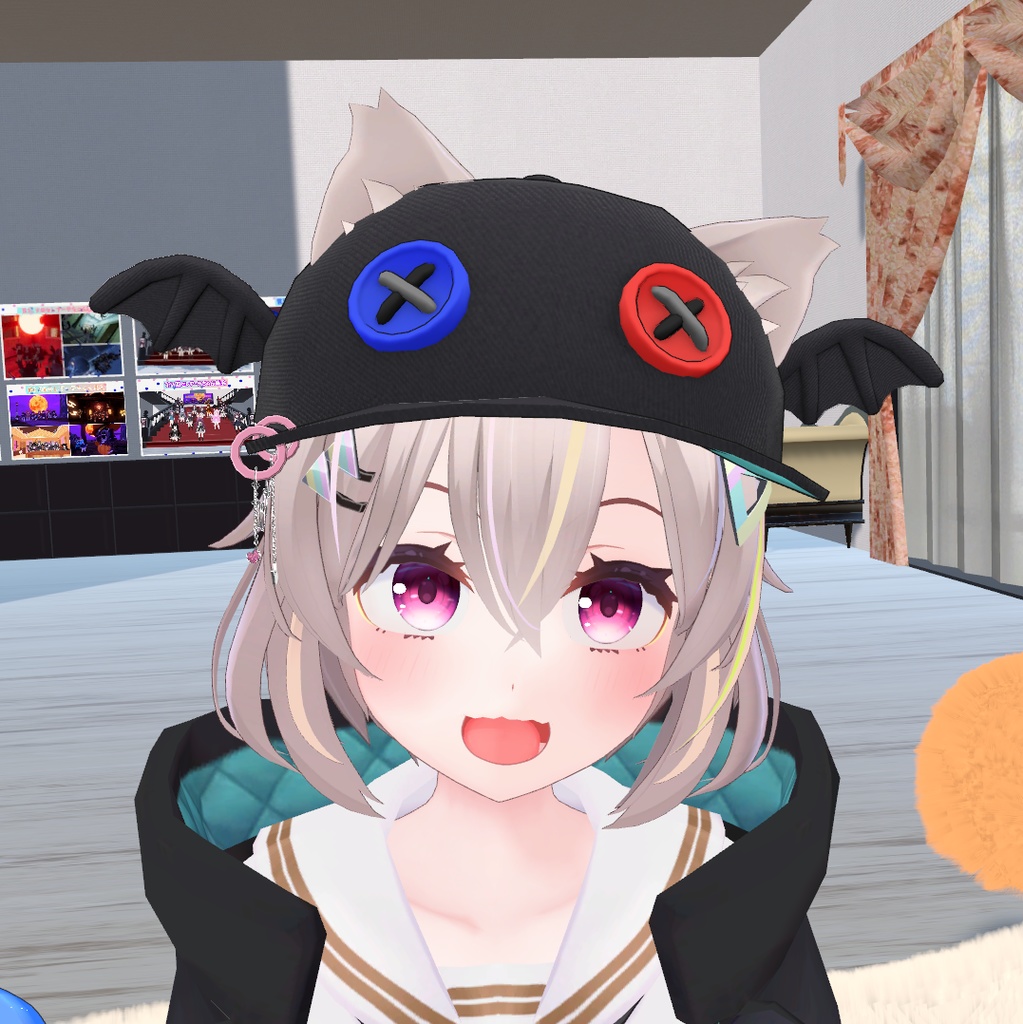 こうもりの帽子 ハートとウサギのチェーン付き【VRChat想定】