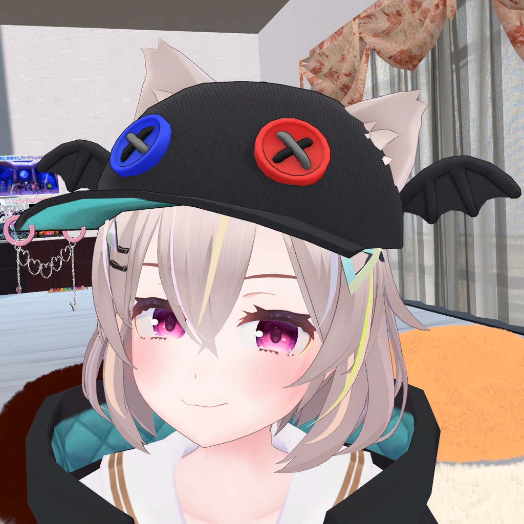 こうもりの帽子 ハートとウサギのチェーン付き【VRChat想定】