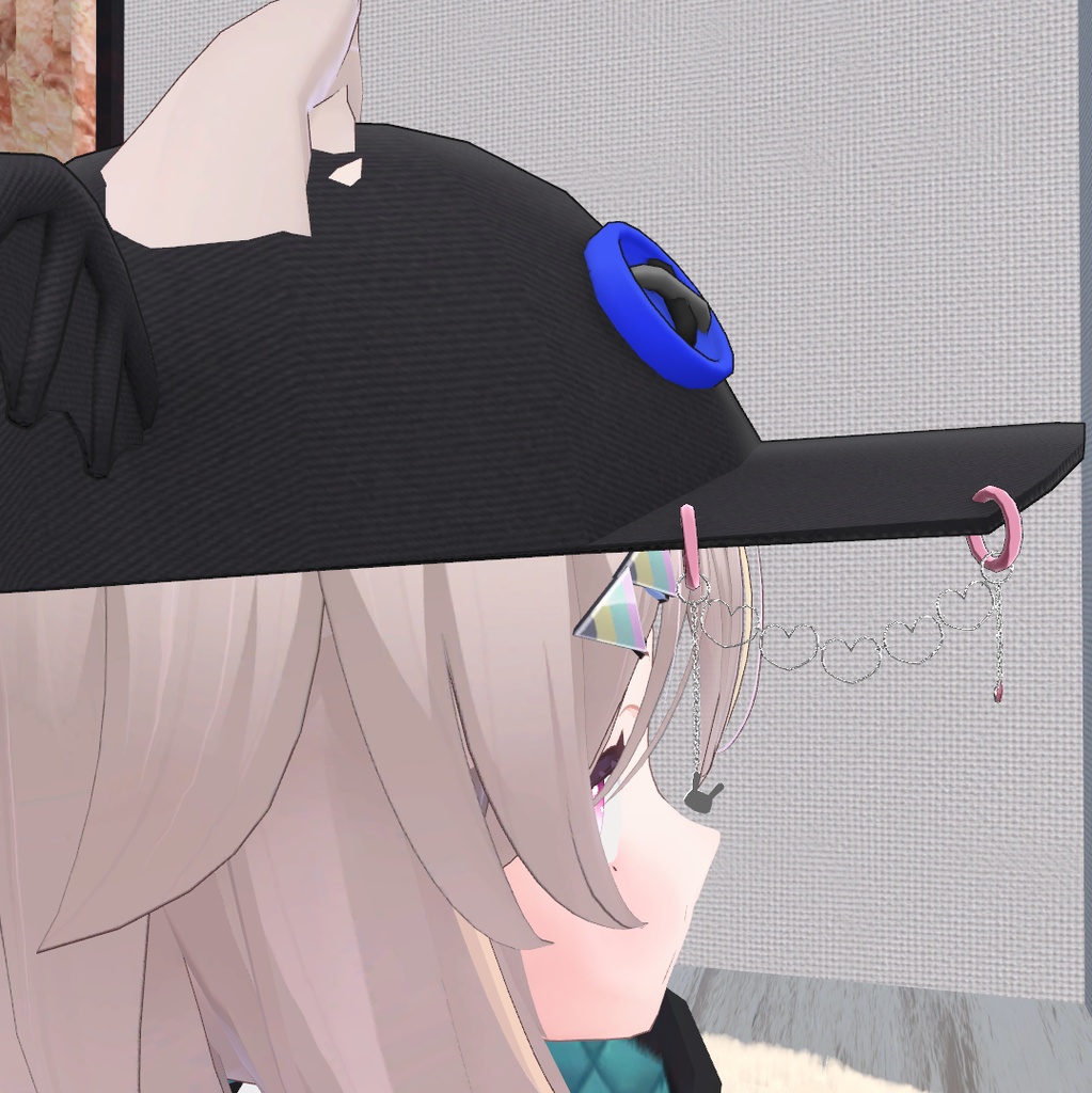 こうもりの帽子 ハートとウサギのチェーン付き【VRChat想定】
