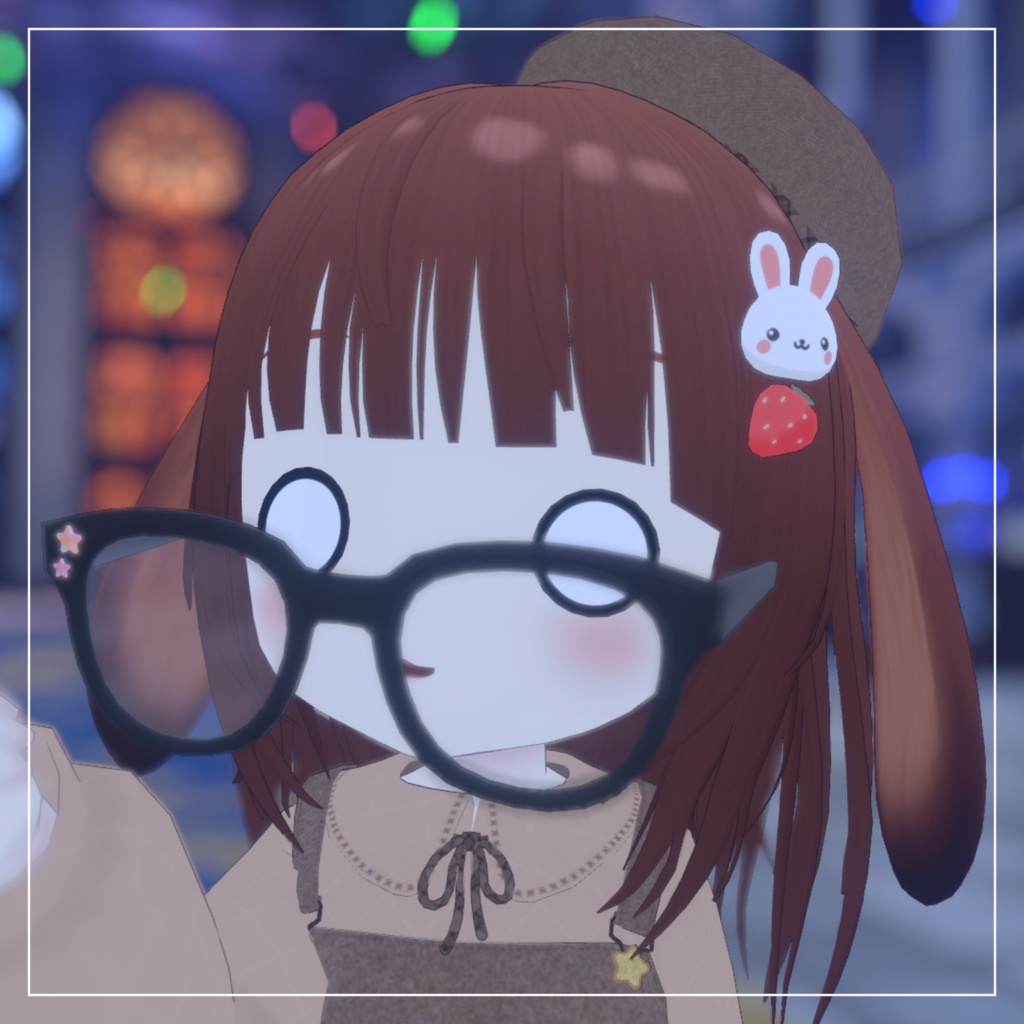 【無料】黒縁メガネ+兎と苺のヘアピン【VRChat】