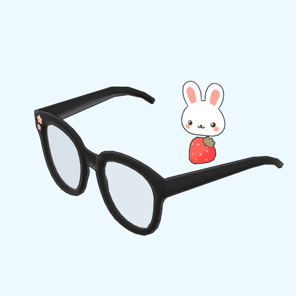 【無料】黒縁メガネ+兎と苺のヘアピン【VRChat】
