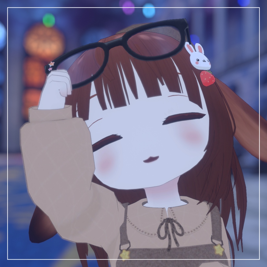 【無料】黒縁メガネ+兎と苺のヘアピン【VRChat】