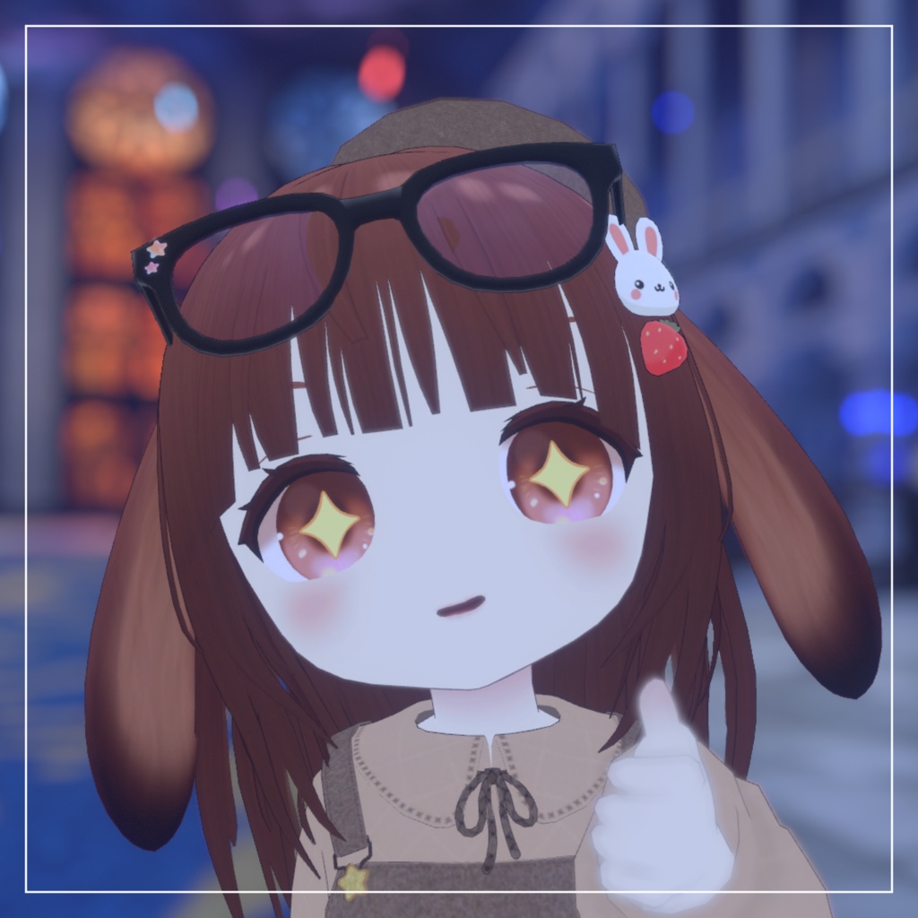 【無料】黒縁メガネ+兎と苺のヘアピン【VRChat】