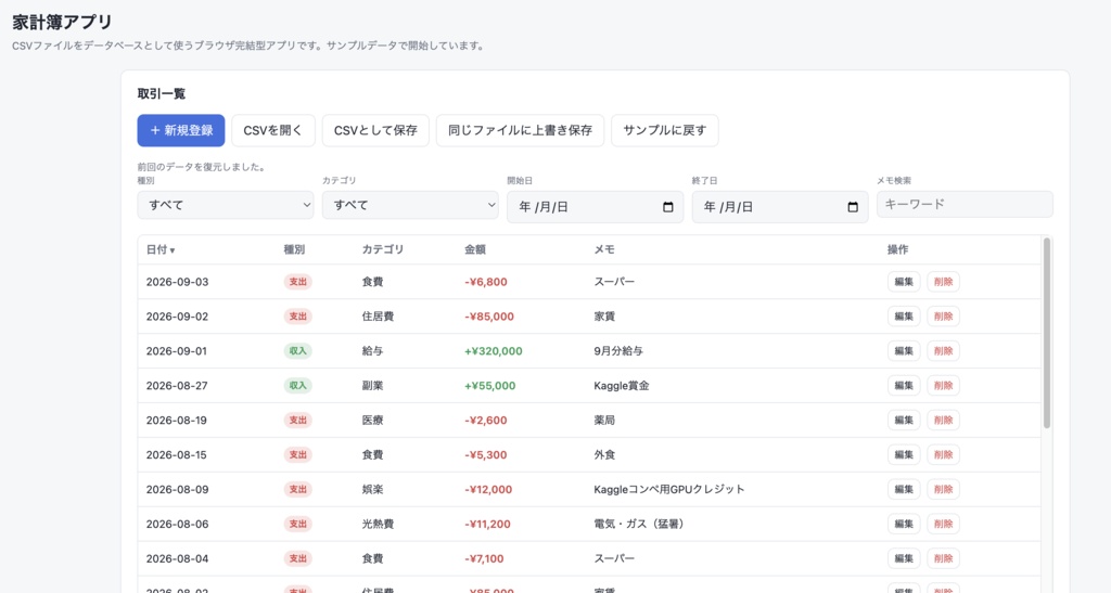 家計簿アプリ