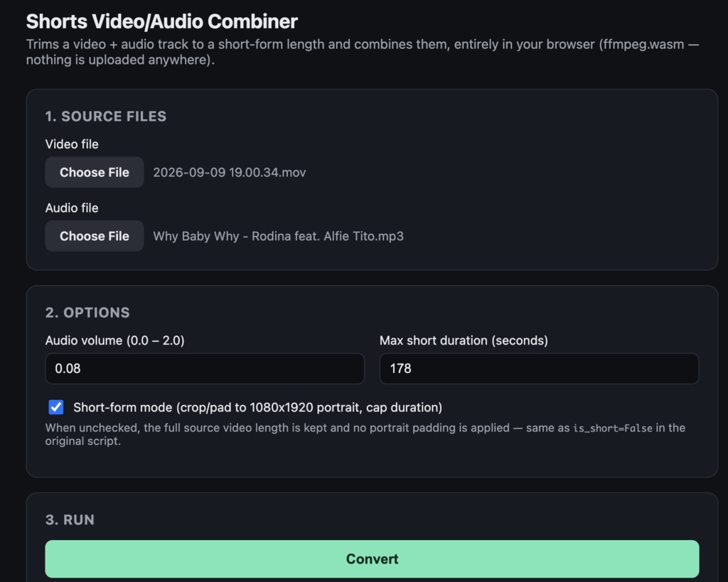 Shorts Video/Audio Combiner