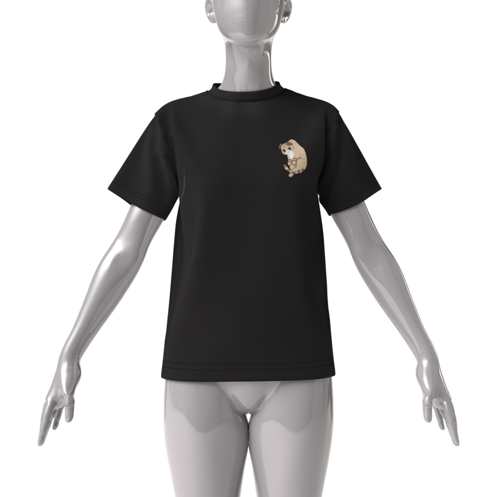 つままれたねこまる【ビッグシルエットTシャツ・黒】