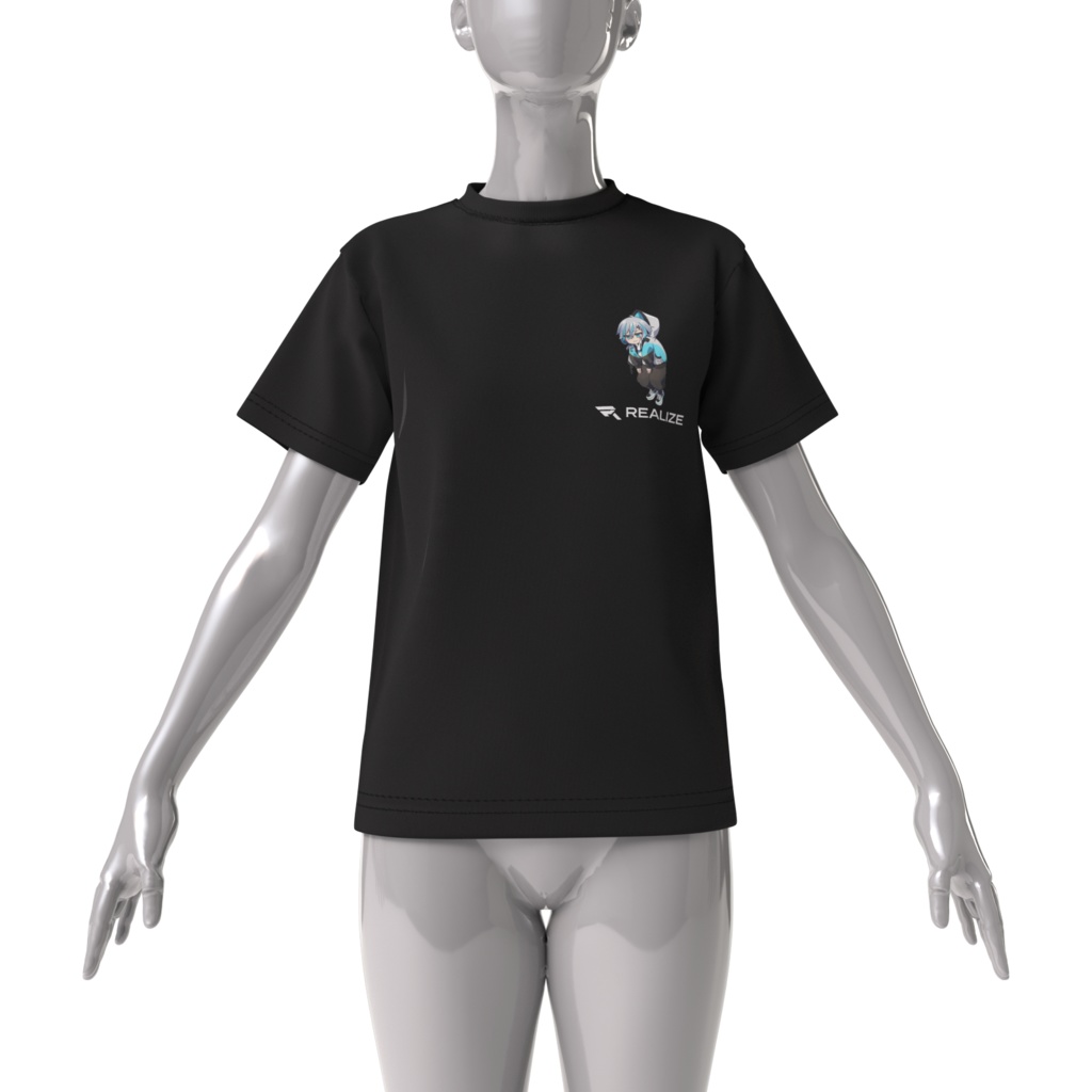 (REALIZEロゴ入り)つままれたうきまる【ビッグシルエットTシャツ・黒】