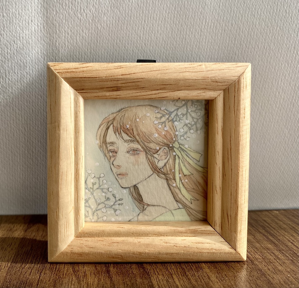 ミニ原画「かすみ草とリボン」