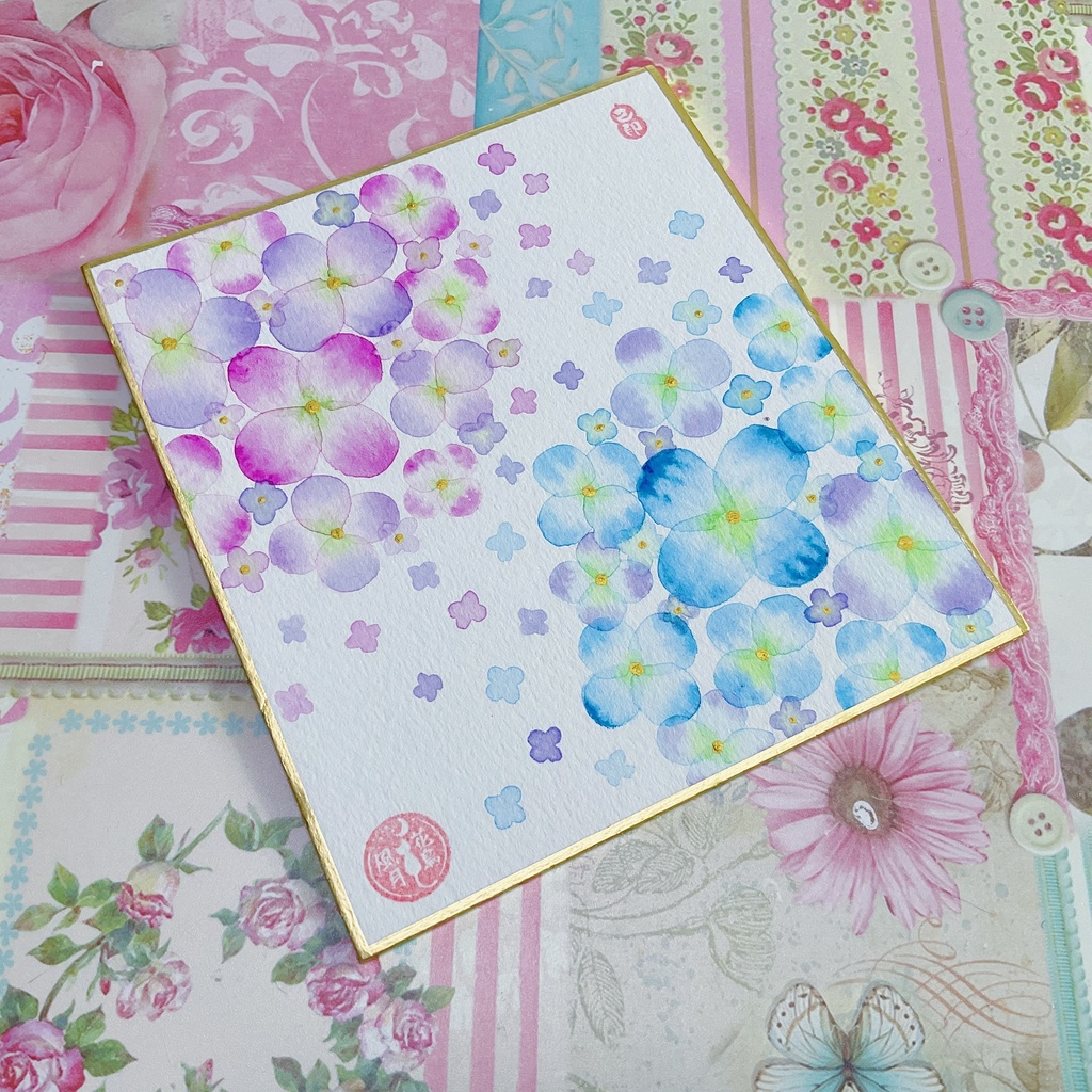 紫陽花*大きいお花 イラスト 色紙 原画