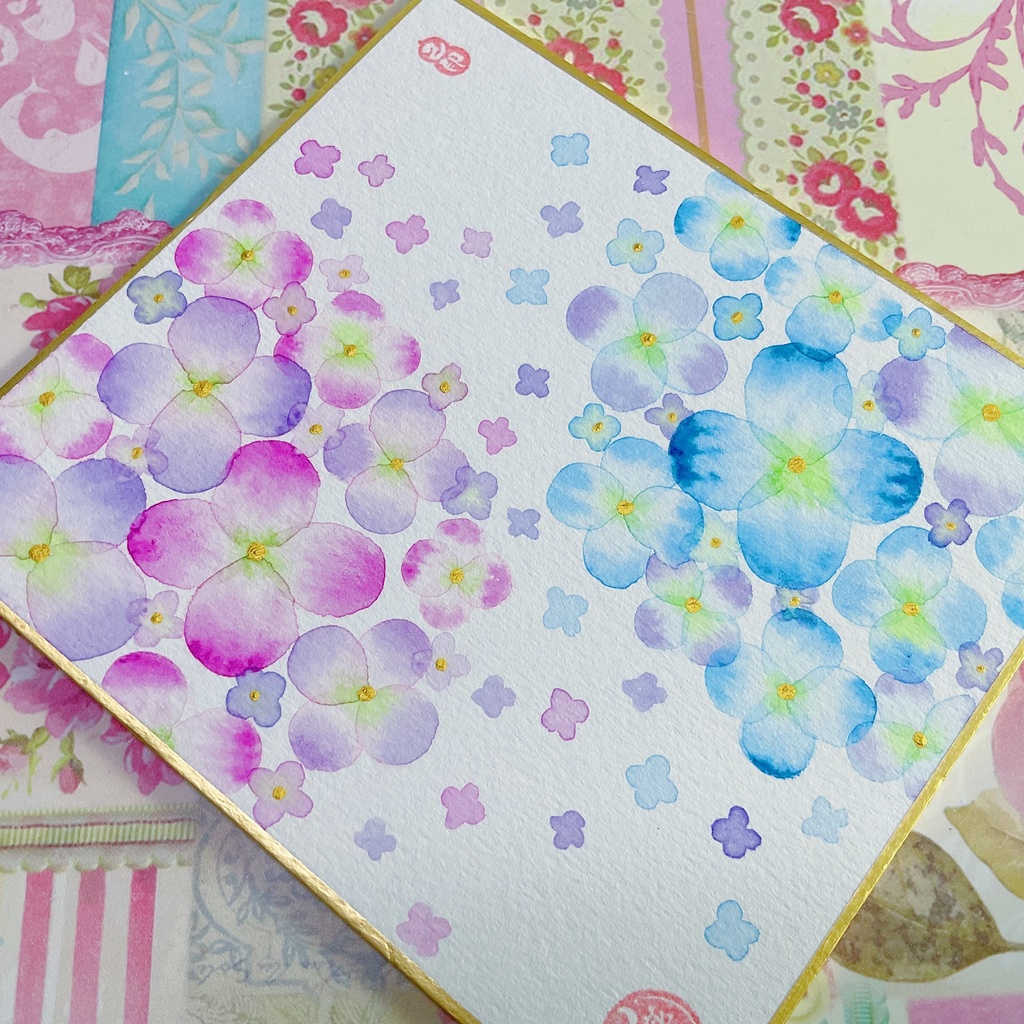 紫陽花*大きいお花 イラスト 色紙 原画